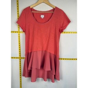 Anthropologie Postmark Women Large Coral Mixed Peplum Ruffle Hem Romantic Top